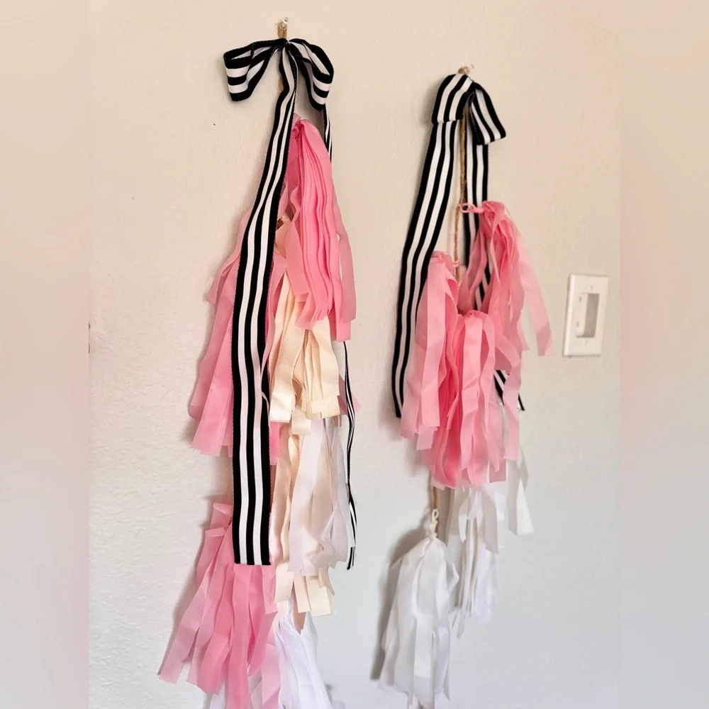 48” Set of 3 Elegant Pink & White Tassel Garland Streamers for Party, Wedding